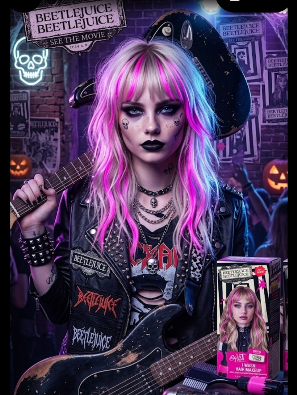 New Halloween Splat 1-Wash Temporary Hair Makeup in "Piercing Pink," UV GLOW
